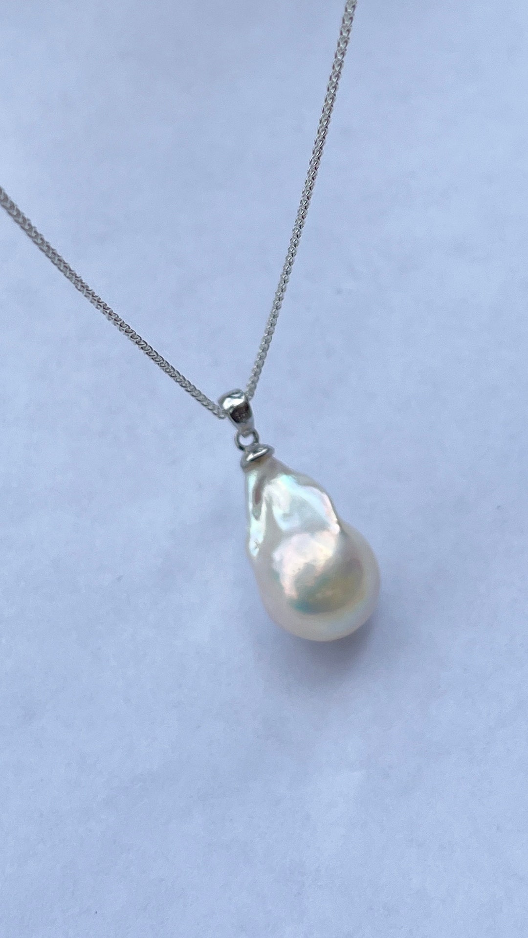 Baroque Pearl Necklace, 925 Sterling Silver, Large Baroque Shape, June ...