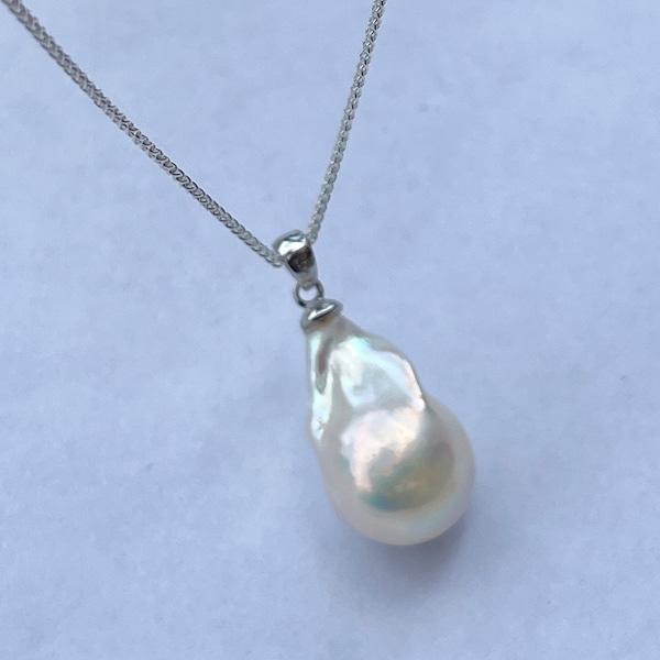 Baroque Pearl Necklace, 925 Sterling Silver,  Large Baroque Shape, June Birthstone , Birthday Gift for Women, Mother’s Day Gift