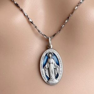 Unsere Dame des Wundervollen, 21 mm, Jungfrau Maria-Halskette, Sterlingsilber-Halskette, Emaille-religiöser Schmuck, Geburtstagsgeschenk für Mutter