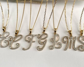 C Initial Pendant 10K Gold Diamond Script Initial Necklace Letter C Pendant Personalized Gift Birthday Gift for Women Etsy UK
