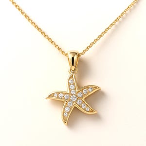 Star Gold Pendant, 10K Solid Gold Star Necklace, Cubic Zirconia Celestial Jewelry, Birthday Gift for Women, Christmas Gift