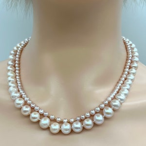 Pink Pearl Gold Necklace, 2 Row Pearl Necklace, Hand Knotted Pearl ...