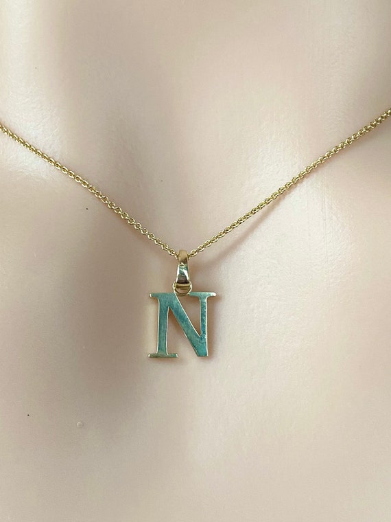 N Letter Pendant Gold 10K Solid Gold Small Letter Necklace