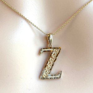 Colgante con inicial Z, collar con la letra Z en oro macizo de 10 quilates, colgante con letra Z, regalo de cumpleaños para mujer.