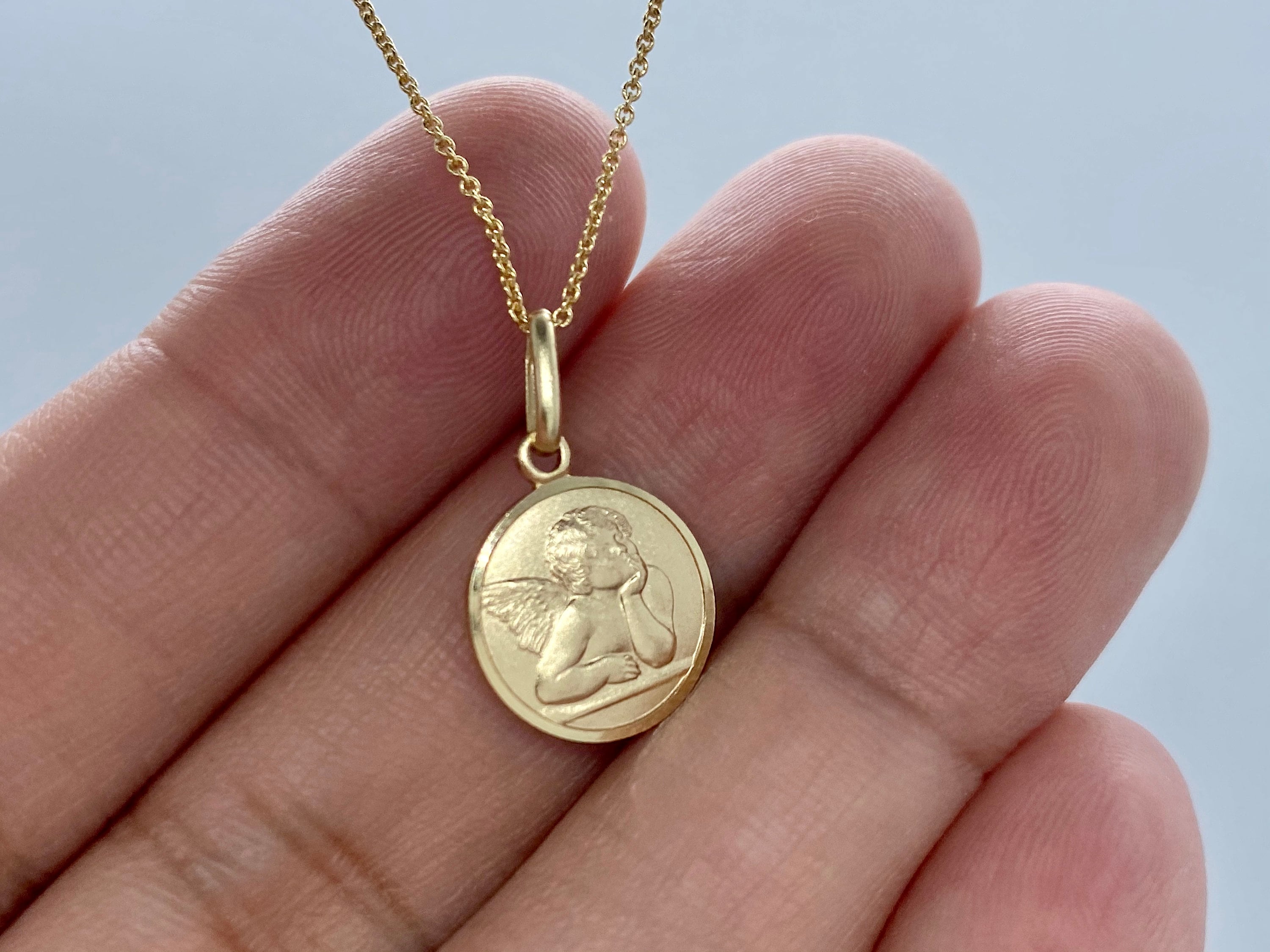 Guardian Angel Gold Pendant 12MM 10K 