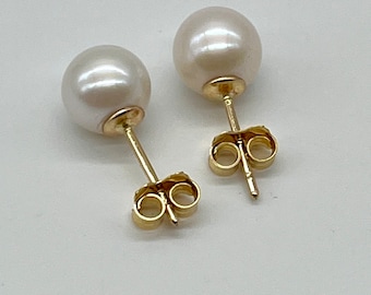 Brincos de pérola em ouro, 7-11 mm, ouro maciço 10K, 14K ou 18K, pedra do mês de junho, presente de Natal, presente de aniversário para mulheres, joia feminina.