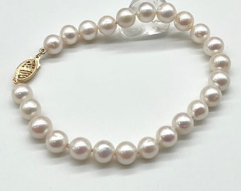 Bracelet de perles en or massif, bracelet de perles blanches 14 carats, pierre de naissance de juin, cadeau d'anniversaire pour femme, bracelet d'été