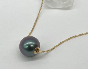 Tahitian Pearl Gold Necklace, 10K 14K 18K Black Pearl Necklace, June Birthstone, Birthday Gift for Women, Jewelry for Woman, Valentines Gift