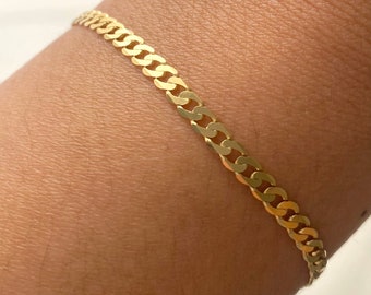 Curb Gold Bracelet, 3.1mm, 10K Solid Gold Bracelet for Women, Diamond Cut Bracelet, Birthday Gift for Wife, Mother’s Day Gift