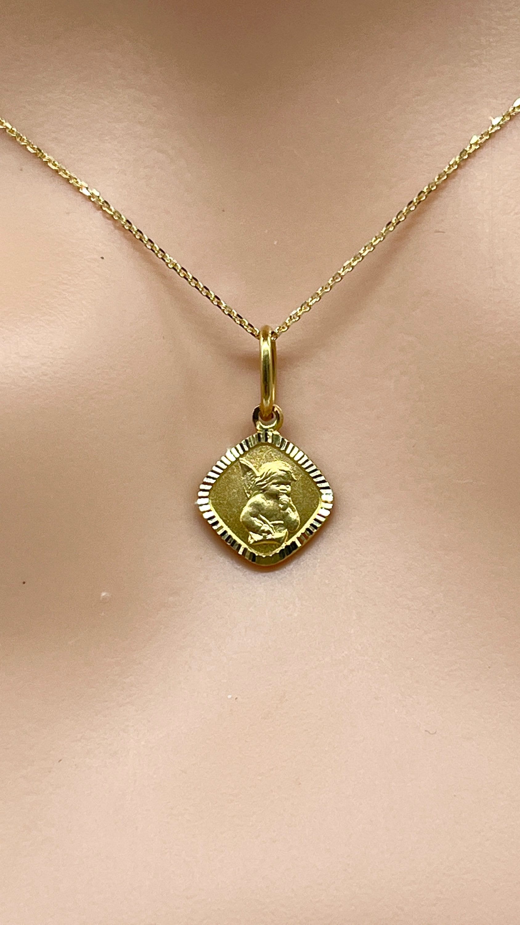 Collana Angelo In Argento 925 E Oro Rosa 14K - Ciondolo Battesimo Fatto A Mano, Regalo Per Mamma E Donna