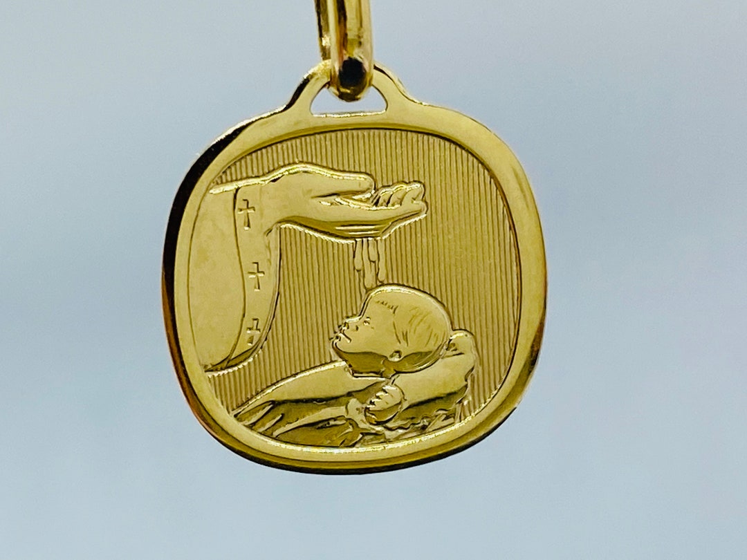 Gold Baptism Pendant, 10K Solid Gold Baptism Necklace, Religious Jewelry Gift, Baby Baptism Gift