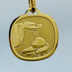 Gold Baptism Pendant, 10K Solid Gold Baptism Necklace, Religious Jewelry Gift, Baby Baptism Gift, Birthday Gift Baby, Gift for Baby