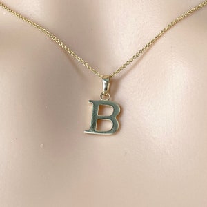 Colgante de letra B de oro, oro macizo de 10 quilates, collar con inicial pequeña, collar minimalista para mujer,