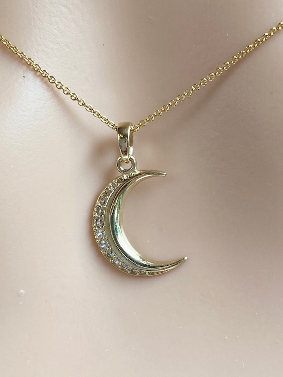 10k Yellow Gold Clear CZ Moon and Stars Charm Pendant 10k Yellow Gold Clear CZ Moon and Stars Charm Pendant