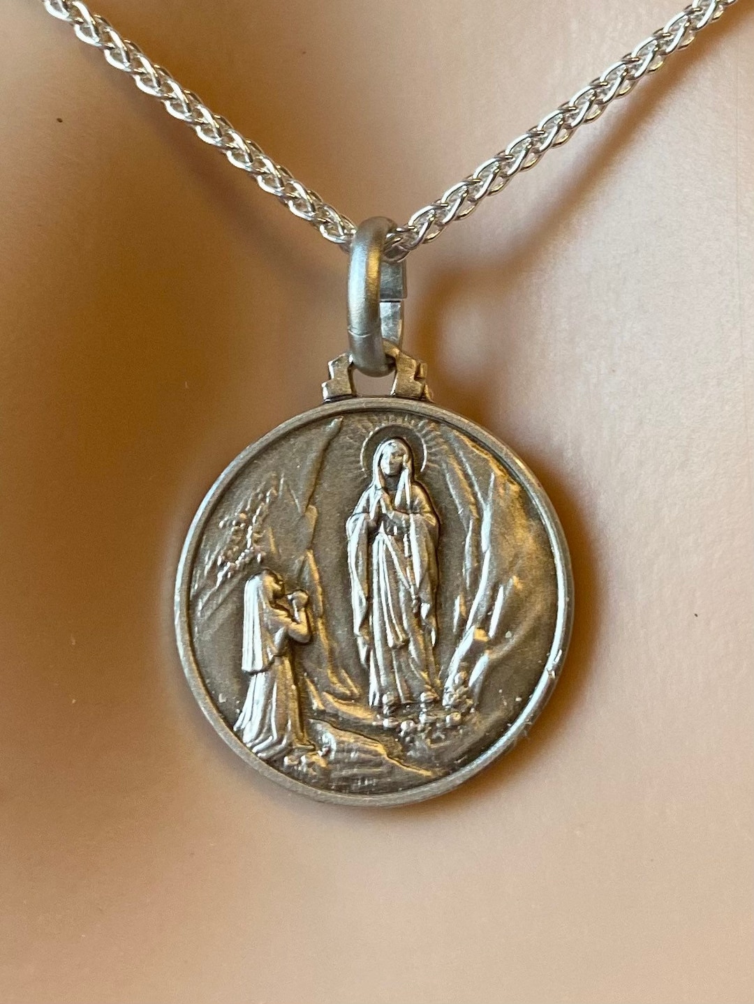 Our Lady of Lourdes, 16mm, 925 Sterling Pendant, Religious Medal ...
