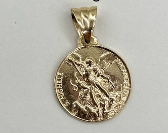 Saint Michael Pendant, 16mm, 10K 14K Gold Medal, Protection Pendant, Gift for Police, Gift for Soldiers, Gift for Doctors, Christmas Gift