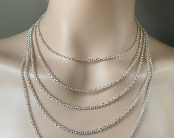 Cable Chain Silver, 2.4mm, 925 Sterling Silver Chain, Unisex Long