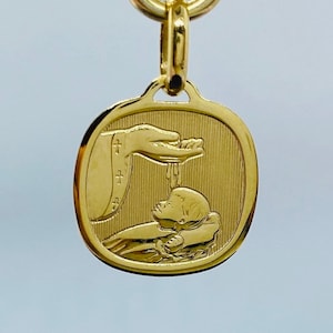 Gold Baptism Pendant, 14K Solid Gold Baptism Necklace, Baby Baptism Gift, Gift for Baby, Baptism Personalize Souvenir