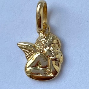 Gold Angel Pendant, 18K Solid Gold, Angel Necklace, Religious Jewelry, Baptism Baby Gift, Birthday Gift for Women, Mother’s Day for Wife