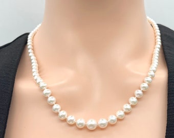 Naszyjnik z białych pereł, zapięcie ze złota 14K, naszyjnik z pereł słodkowodnych, perły hodowlane wysokiej jakości o średnicy 4-9,5 mm, biżuteria dla kobiet