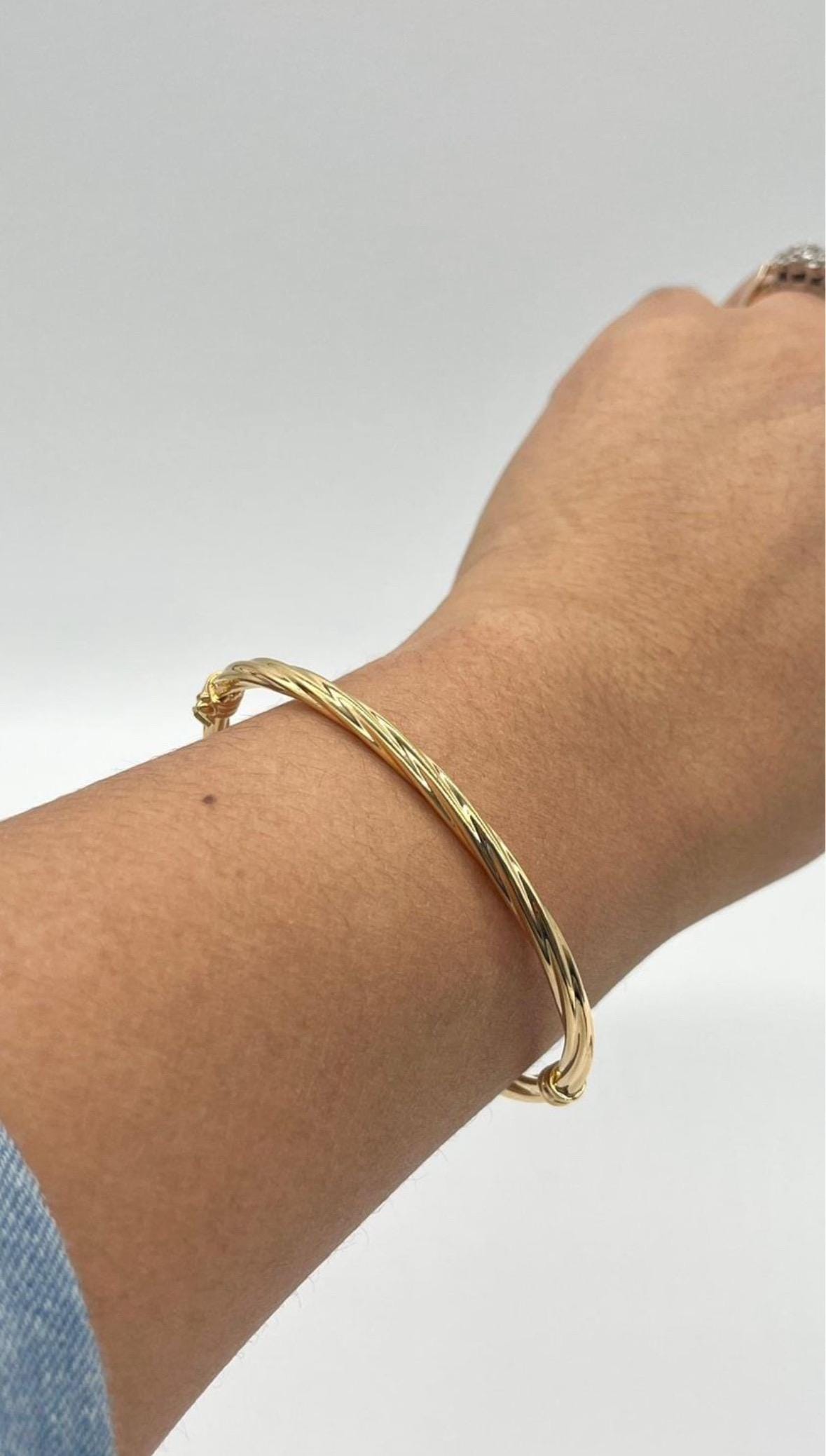 Gold Bangle Bracelet, 4MM, 10K Solid Gold Twist Bangle, Oval
