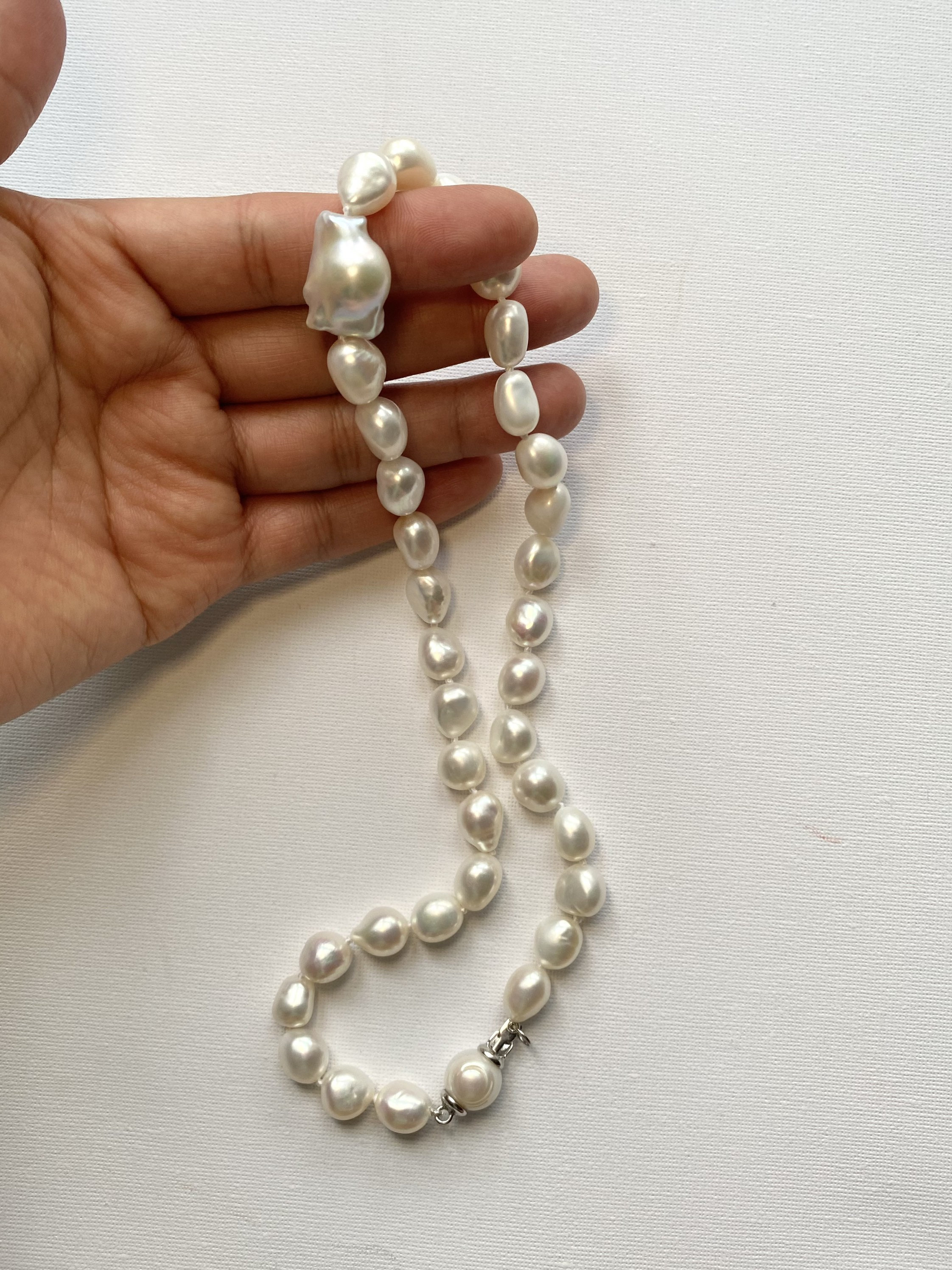 Collana Di Perle Barocche Bianche 11-12 Mm – Lunghezza 16-35 Pollici, Stile Choker, Farfalla