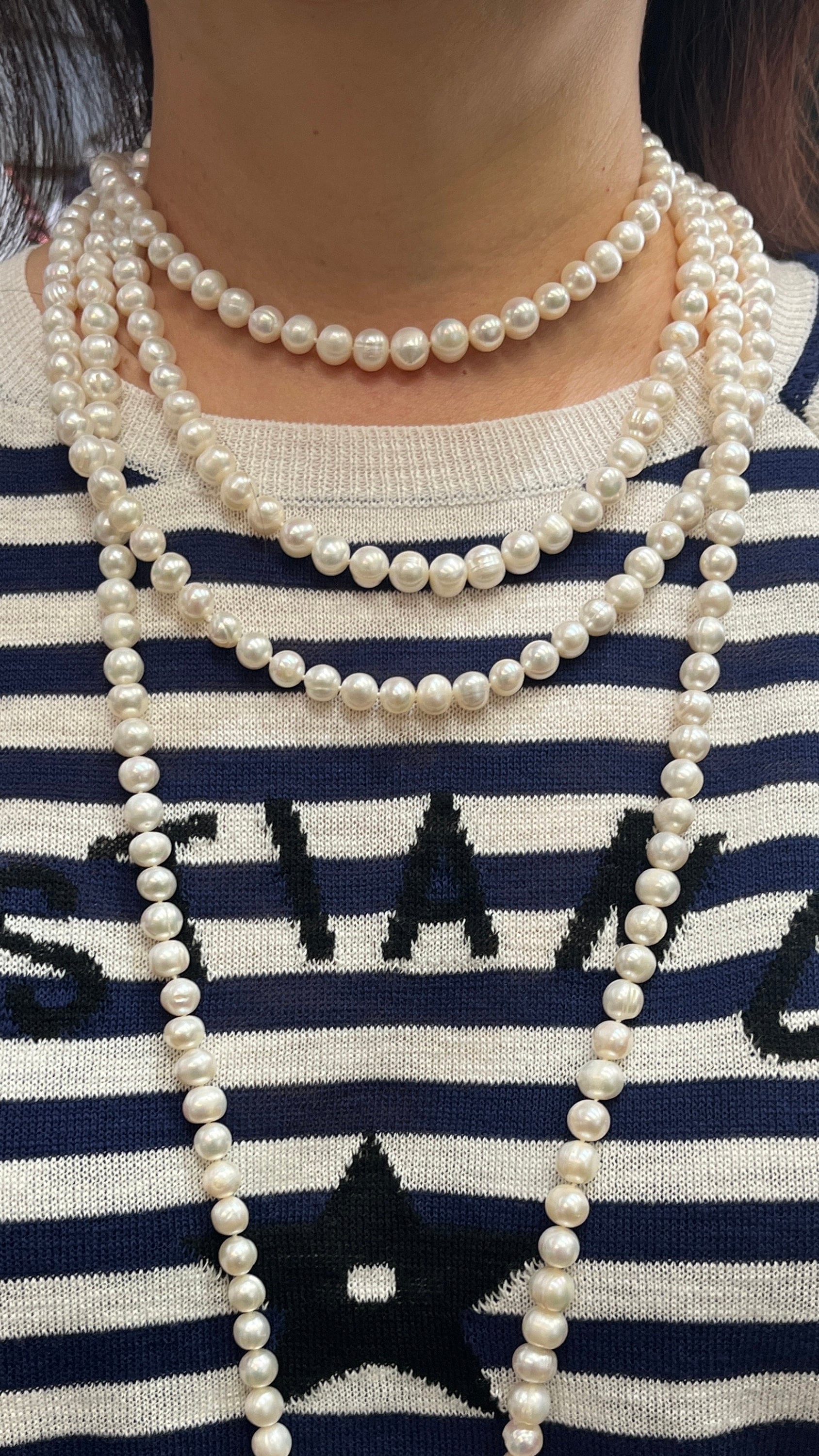 Very Long Pearl Necklace, 80 Inches, 8-9mm Pearl Size, White Pearl