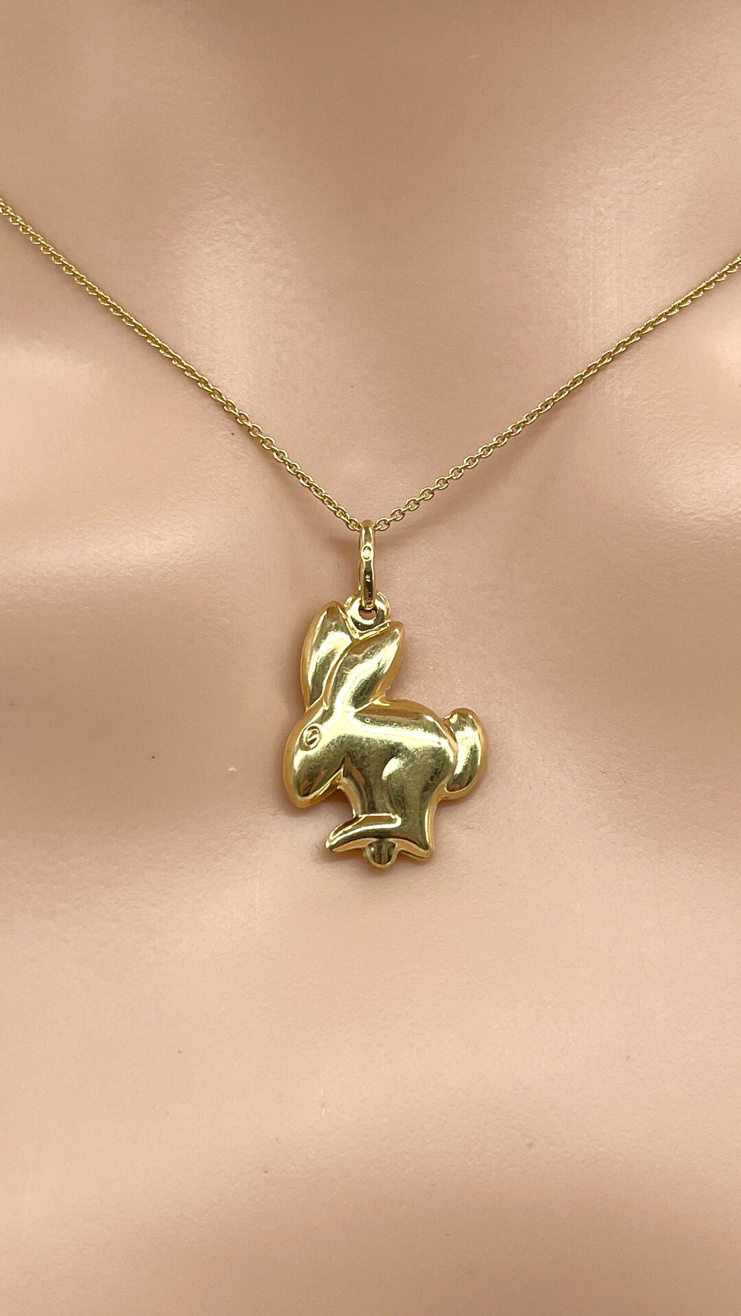 18K Rabbit Gold Necklace, Solid Gold Rabbit Pendant, 2023 Chinese