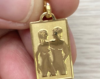 Gemini Zodiac Pendant, 18K Solid Yellow Gold, Gemini Zodiac Sign, Fancy Gemini 3D Design, Mother’s Day Gift Men/ Women, Presents Ideas