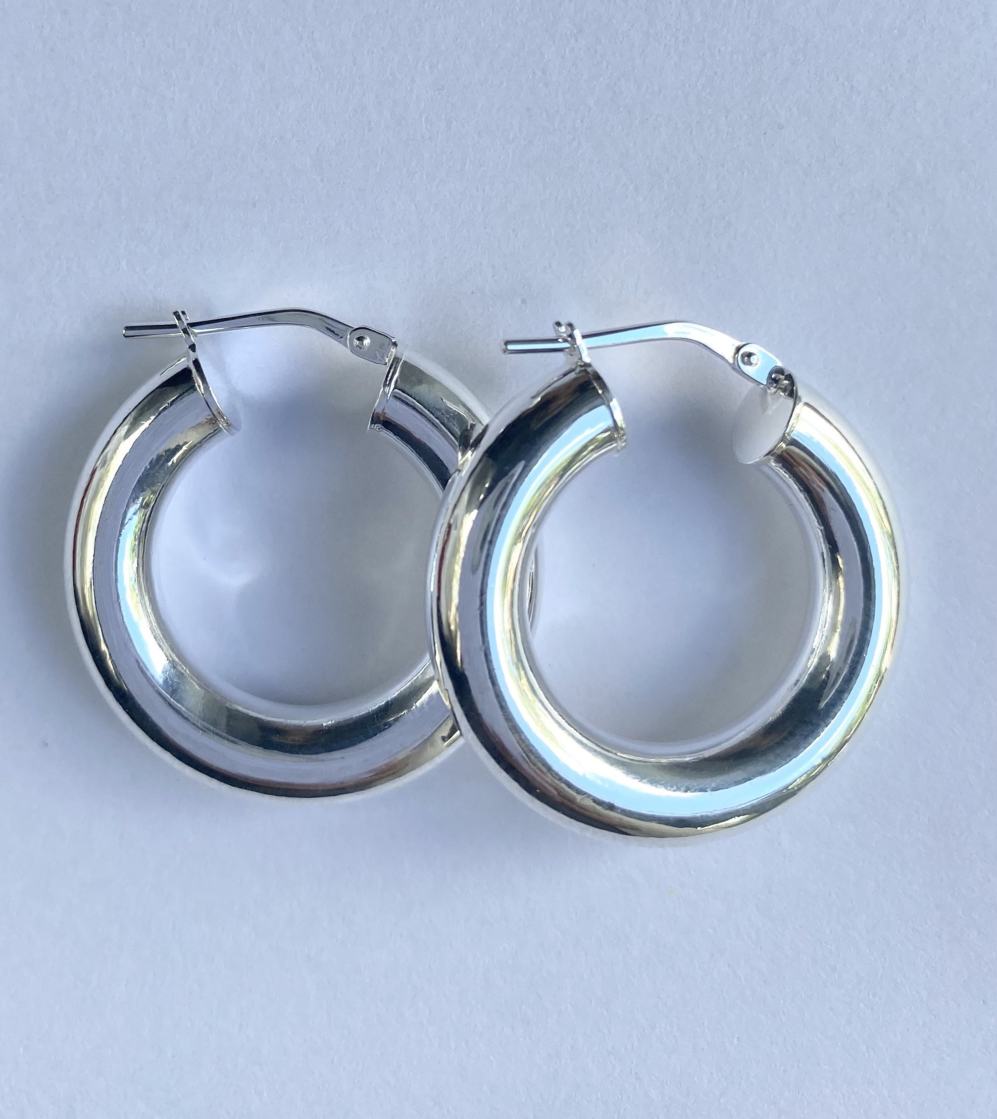 Hoop Earrings Silver, Snap Closure Thick Earrings, 925 Sterling