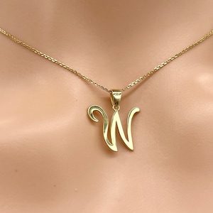 Collar de oro con la letra W, colgante con fuente cursiva de 10 quilates, disponible en todas las letras, regalo de cumpleaños para mujer, regalo para el Día de la Madre, joyería para el día a día.