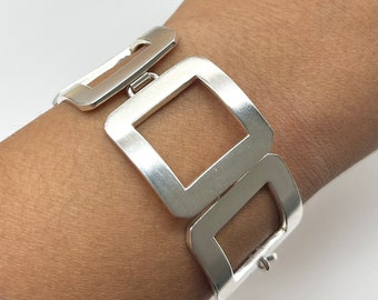 Chunky Silver Bracelet, 925 Sterling Silver Link Bracelet, Large Toggle Clasp, Birthday Gift for Women, Mother’s Day Gift