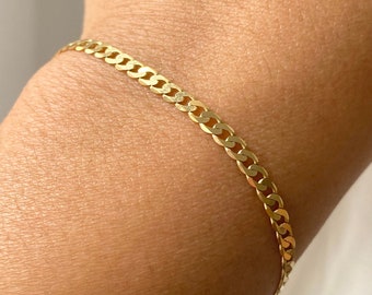 18K Gold Curb Bracelet, 3.1mm, Yellow Gold Bracelet, Birthday Gift for Women, Every Day Jewelry,
