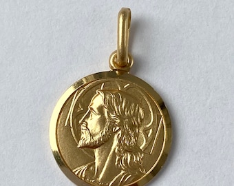18K Jesus Christ Redentore, 12mm Solid Gold Pendant, Italian