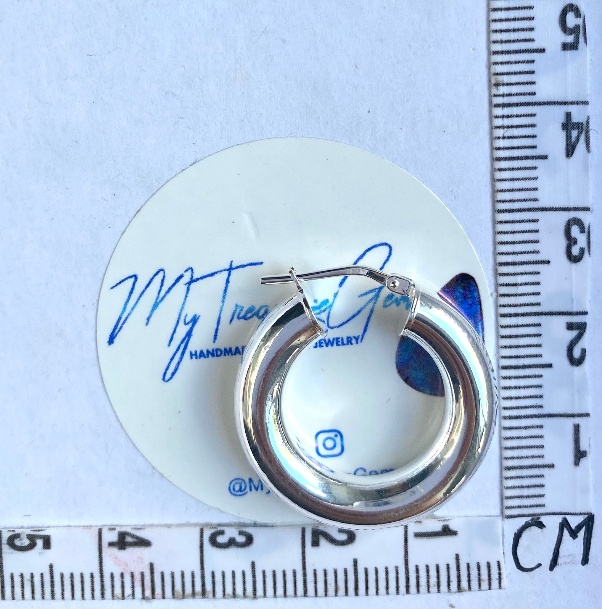 Hoop Earrings Silver, Snap Closure Thick Earrings, 925 Sterling