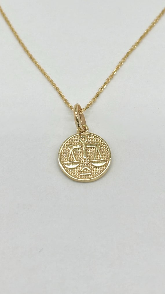 Libra Zodiac Sign Pendant, 10K Solid Gold Libra Necklace, Birthday