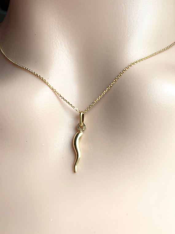 Amazon.com: 14K Yellow Gold Cornicello Italian Horn Necklace