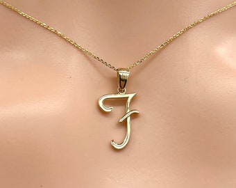 Letter F Gold Necklace, 10K Script Font Pendant, All Letters Available, Birthday Gift Women, Christmas Gift, Every Day Jewelry