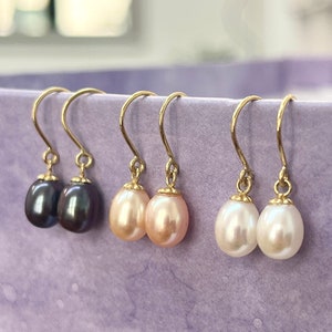 18K Gold Pearl Earrings, Drop Pearl Earrings, Dainty Simple Earrings, Minimalist  Earrings, Birthday Gift for Women,