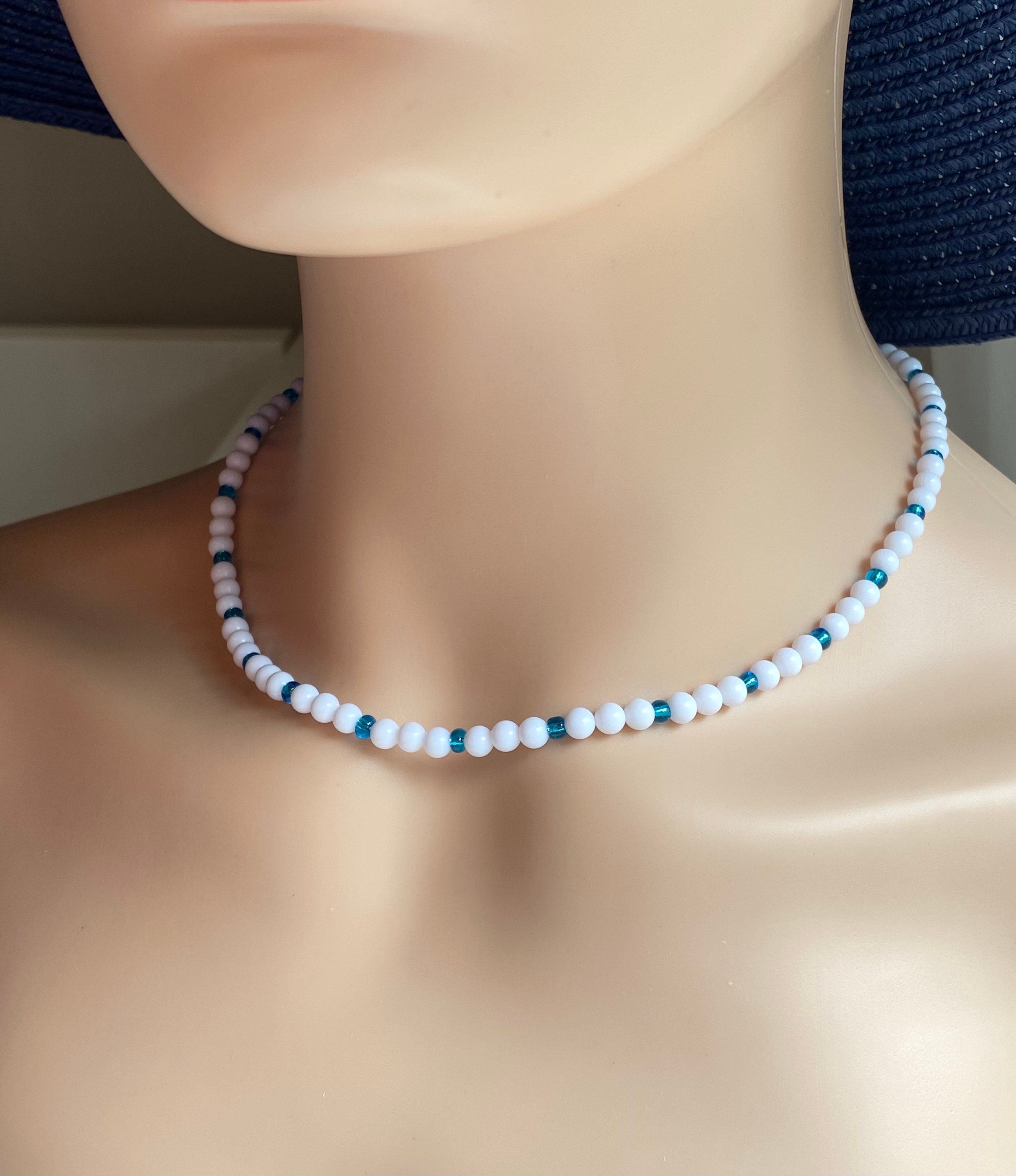 White Beaded Necklace Summer White Necklace Chocker | Etsy