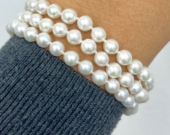 White Pearl Bracelet, 3 Row Freshwater Pearl Bracelet, Statement Bracelet, Birthday Gift for Women, Handmade in Montréal Canada, Christmas G