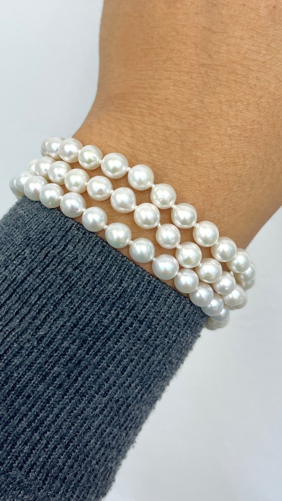 Chunky Pearl Bracelet--Wire Wrapped White Pearls