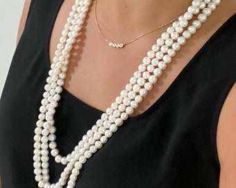 Very Long Pearl Necklace, 80 inches, 8-9mm Pearl Size, White Pearl Necklace, Endless Knotted Pearl, Birthday Gift for Mom, Gift for Wife