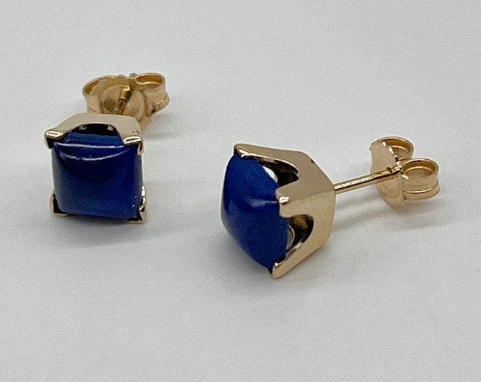 Lapis-lazuli Gold Stud Earrings, 14K Solid Gold Blue Earrings, Birthday Gift for Women, Handmade Earrings, Mother’s Day Gift for Wife