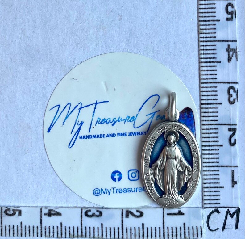 Our Lady of Miraculous, 21mm, Virgin Mary Necklace, Sterling Silver ...