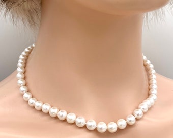 White Pearl Necklace, 7-8mm Freshwater Pearl Necklace, Unisex Necklace, Bridesmaids Gifts, Birthday Gift for Women, Jewelry for Woman