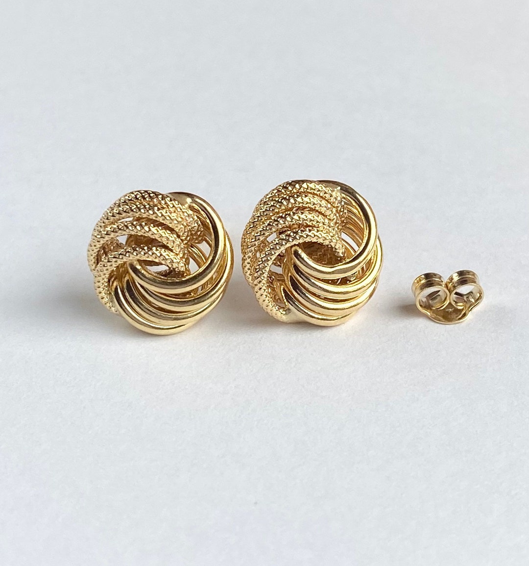 Love Knot Gold Earrings, 10K Solid Gold Stud Earrings, Birthday Gift