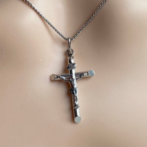 Solid Gold Cross Pendant, White Crucifix Necklace, Religious Pendant, Birthday Gift Men or Women, Baby Baptism Gift, Christmas Gift Presents