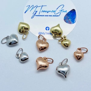 Gold Heart Pendant, 10K Gold Puff Heart, Small Puffy Charm, Bracelet Charm, Necklace Pendant, Birthday Gift for Women,