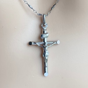 18K Gold Cross Necklace, White Gold Crucifix Pendant, Catholic Jewelry, Crucifix For Girl,  Cross for Women, Gift for Mom, Mothers Day